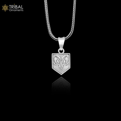 925 silver Aries zodiac sign pendant with wheat chain necklace, delicate jewelry by Tribal Ornaments, ideal for gifting.