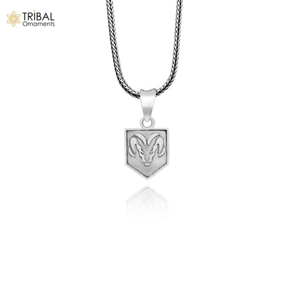 925 silver Aries zodiac pendant with wheat chain, delicate tribal jewelry, ideal for gifting, featuring intricate zodiac symbol design.