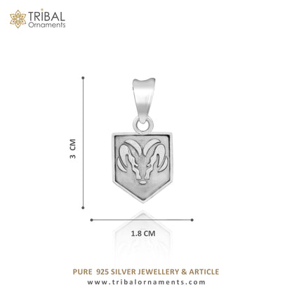 925 pure silver Aries zodiac symbol pendant on wheat chain necklace, delicate jewelry for gifting by TRIBAL ORNAMENTS.