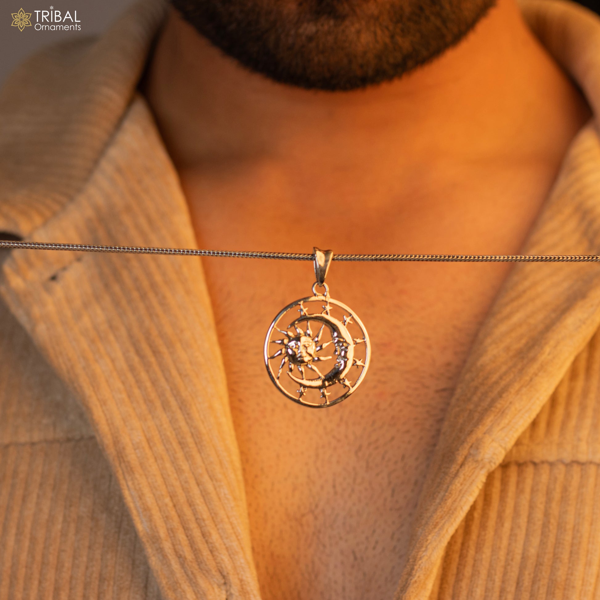 925 solid sterling silver handmade amazing sun moon and star design customized pendant stylish locket unisex gifting jewelry  ssp880 - TRIBAL ORNAMENTS