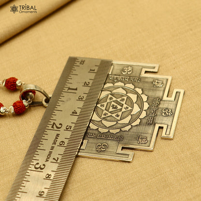 925 sterling silver Bagalamukhi yantra pendant with Rudraksha mala, meditation jewelry, tribal ornaments design.