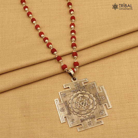 925 sterling silver 2.5" Bagalamukhi yantra pendant  with Rudraksha mala(optional) meditation jewellery nsp1085 - TRIBAL ORNAMENTS