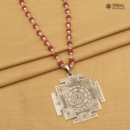 925 sterling silver 2.5" Bagalamukhi yantra pendant with Rudraksha mala(optional) meditation jewellery nsp1085