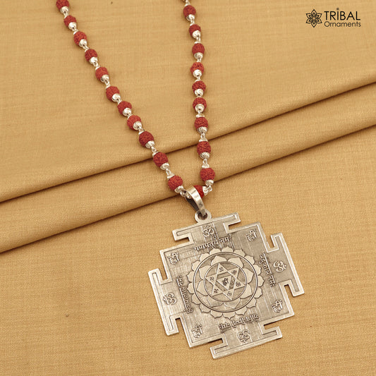925 sterling silver 2.5" Bagalamukhi yantra pendant with Rudraksha mala(optional) meditation jewellery nsp1085