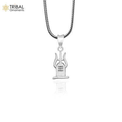 Sterling silver Lord Shiva Lingam pendant by Tribal Ornaments, unisex Hindu jewelry with detailed design and customizable options.