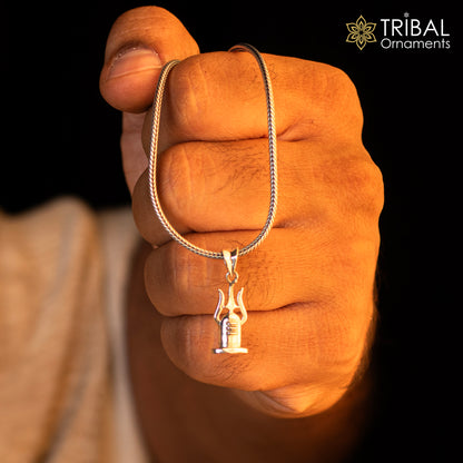 Unisex 925 sterling silver Lord Shiva Lingam pendant with intricate tribal design, custom jewelry by TRIBAL ORNAMENTS.