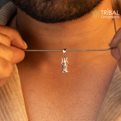 Unisex 925 sterling silver Lord Shiva Lingam pendant featuring intricate tribal design, ideal for customized Hindu jewelry.