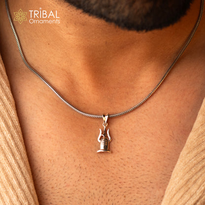 925 sterling silver Lord Shiva Lingam pendant, unisex Hindu jewelry, detailed tribal design, handcrafted by TRIBAL ORNAMENTS.