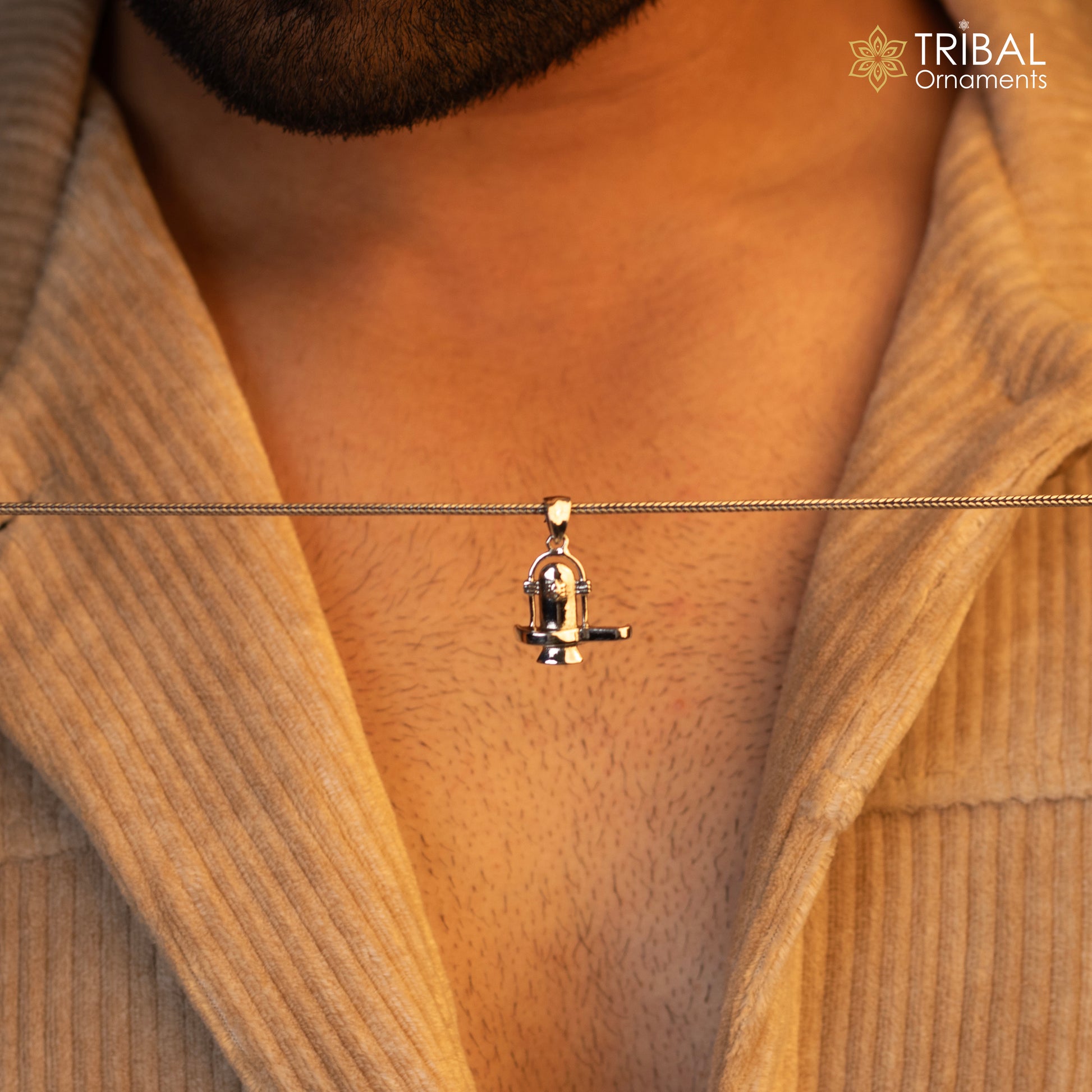 925 sterling silver Lord Shiva Lingam pendant from TRIBAL ORNAMENTS, unisex designer jewelry with intricate Hindu idol design.