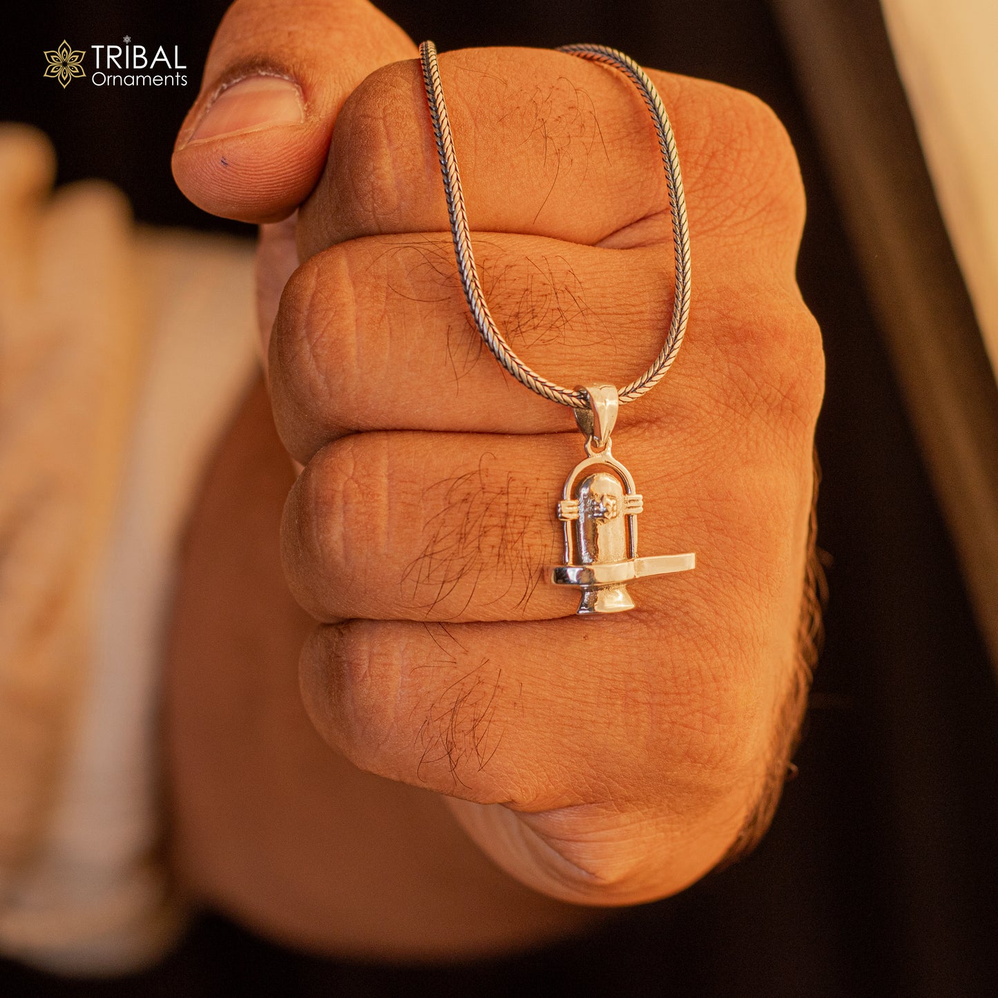 925 sterling silver Lord Shiva Lingam pendant by TRIBAL ORNAMENTS, unisex Hindu jewelry with intricate design and customizable features.