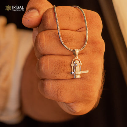 925 sterling silver Lord Shiva Lingam pendant by TRIBAL ORNAMENTS, unisex Hindu jewelry with intricate design and customizable features.