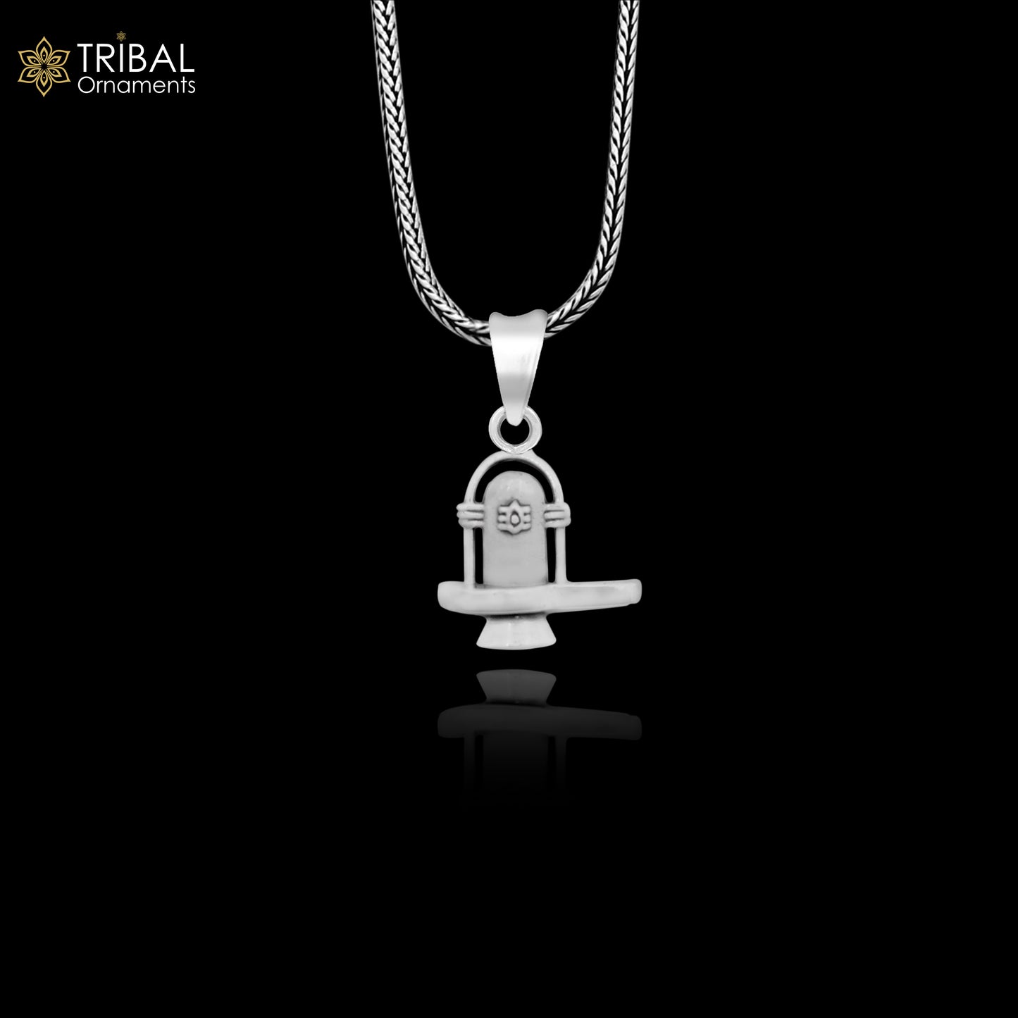Unisex 925 sterling silver Lord Shiva Lingam pendant featuring intricate tribal design, ideal for customized Hindu jewelry.