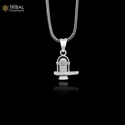 Unisex 925 sterling silver Lord Shiva Lingam pendant featuring intricate tribal design, ideal for customized Hindu jewelry.