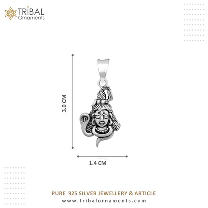 Unisex 925 sterling silver Lord Shiva pendant featuring intricate Hindu idol design, part of Tribal Ornaments customized jewelry collection.