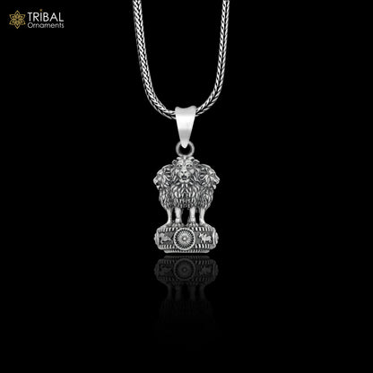 925 sterling silver Ashok Chakra pendant with chain from Tribal Ornaments, featuring intricate tribal design and craftsmanship.
