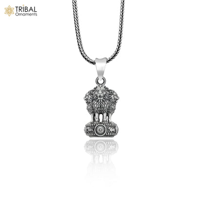 925 sterling silver Ashok Chakra pendant with chain, tribal jewelry featuring intricate tribal ornament design.