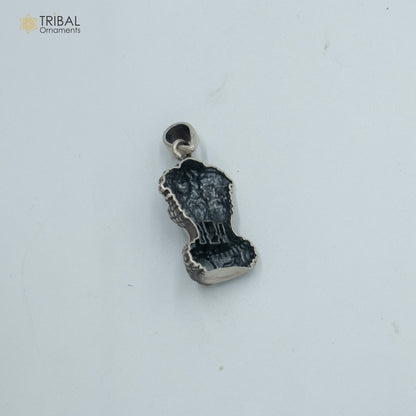 925 sterling silver Ashok Chakra pendant with chain, tribal jewelry design, featuring intricate tribal ornament details.
