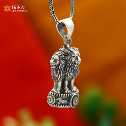 925 sterling silver Ashok Chakra pendant with chain, tribal jewelry featuring intricate tribal ornament design.