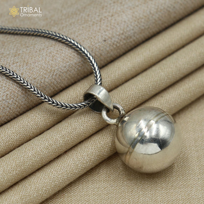 Sterling silver ball design pet cat jingling pendant from tribal jewelry collection, featuring tribal ornament details.