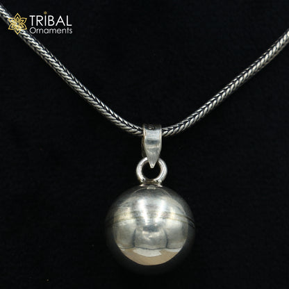 Sterling silver pet cat jingling pendant with ball design, tribal jewelry by TRIBAL ORNAMENTS, featuring intricate tribal motifs.