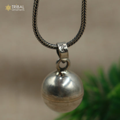 Sterling silver pet cat jingling pendant with ball design, tribal jewelry by Tribal Ornaments.