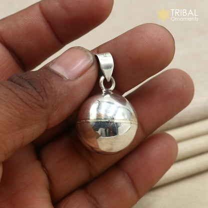 Sterling silver ball design dog jingling pendant with chain, tribal jewelry by TRIBAL ORNAMENTS, featuring pet-themed craftsmanship.