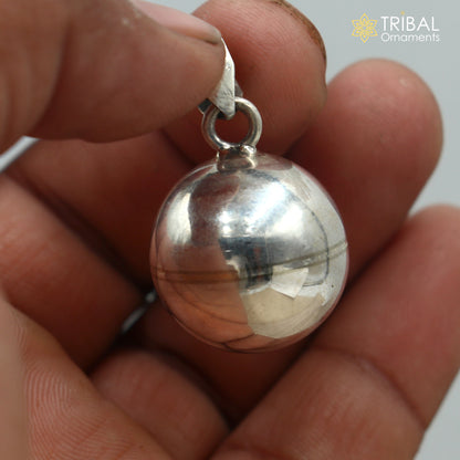 Sterling silver ball design pet dog jingling pendant with chain, tribal jewelry by TRIBAL ORNAMENTS, featuring intricate tribal motifs.