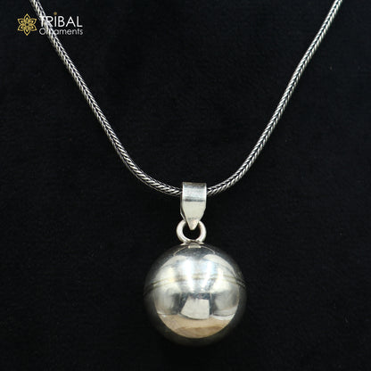 Sterling silver ball design pet dog jingling pendant with chain, tribal jewelry by TRIBAL ORNAMENTS, shown with intricate detailing.