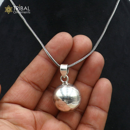 Sterling silver ball design pet dog jingling pendant with chain, tribal jewelry by TRIBAL ORNAMENTS.