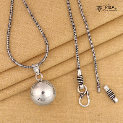 925 sterling silver dog jingling pendant with ball design and chain, tribal jewelry style.