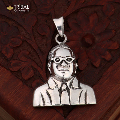 925 sterling silver Bheem Rav Ambedkar design pendant, tribal-inspired Ambedkar jewelry, detailed craftsmanship.