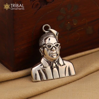 925 sterling silver Bheem Rav Ambedkar design pendant featuring intricate tribal ornament jewelry craftsmanship.