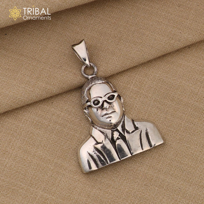 Sterling silver Bheem Rav Ambedkar design pendant, tribal jewelry featuring detailed Ambedkar motif, made by TRIBAL ORNAMENTS.