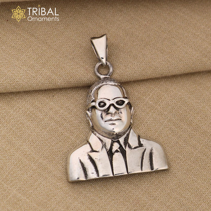 925 sterling silver Bheem Rav Ambedkar design pendant, tribal ornaments jewelry featuring detailed Ambedkar motif.
