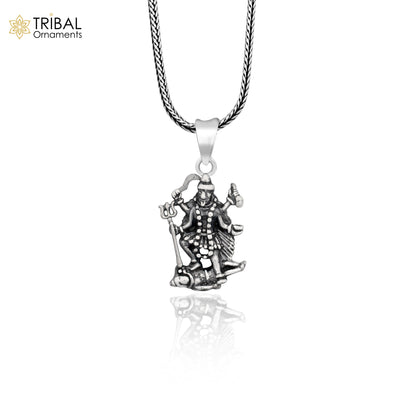 925 sterling silver Goddess Kalika Maa pendant featuring tribal design, personalized jewelry with blessing symbols from TRIBAL ORNAMENTS