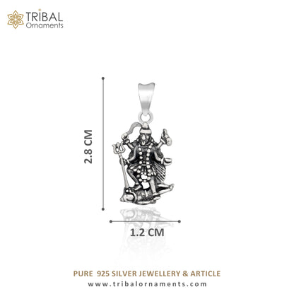 Sterling silver Goddess Kali Maa pendant featuring tribal design, personalized jewelry with blessing motif from TRIBAL ORNAMENTS.
