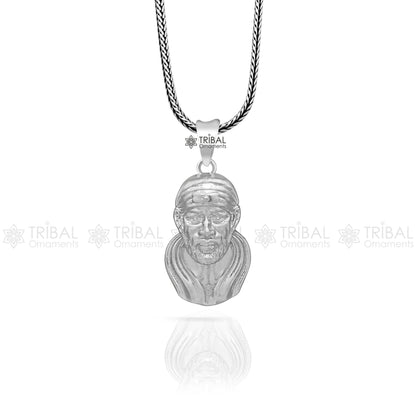 925 sterling silver Sai Baba pendant featuring blessing design, tribal jewelry style, crafted by TRIBAL ORNAMENTS.