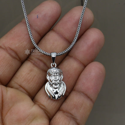 925 sterling silver Sirdi Sai Baba pendant, tribal jewelry divine blessing charm, detailed religious blessing locket.
