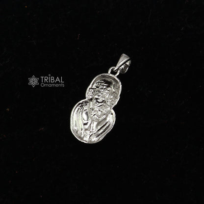 925 sterling silver Sirdi Sai Baba pendant featuring divine blessing design, tribal jewelry style, intricate craftsmanship.