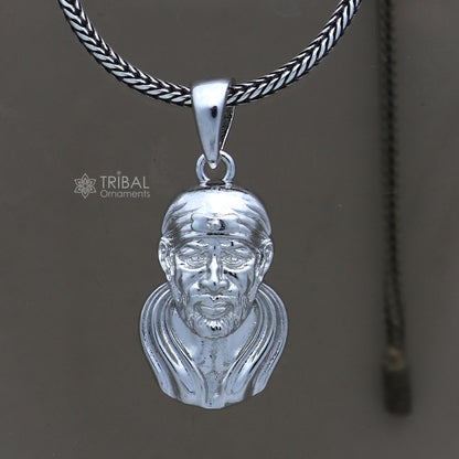 925 sterling silver Sai Baba pendant, tribal-style blessing jewelry with intricate design, divine divine locket, tribal ornaments.