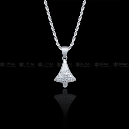 Sterling silver Christmas pendant with diamond cubic zirconia stone from Tribal Ornaments, featuring intricate design and sparkling gem.