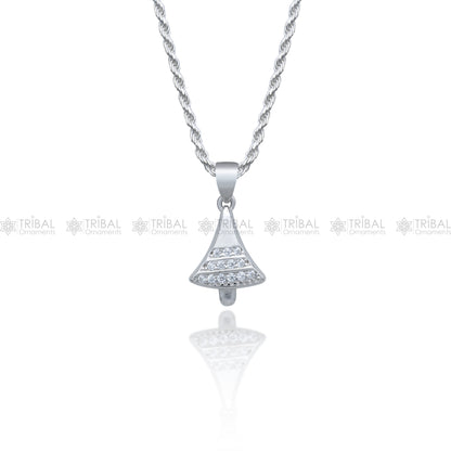 Sterling silver Christmas pendant with diamond cubic zirconia stone by Tribal Ornaments, featuring intricate design and sparkling details.
