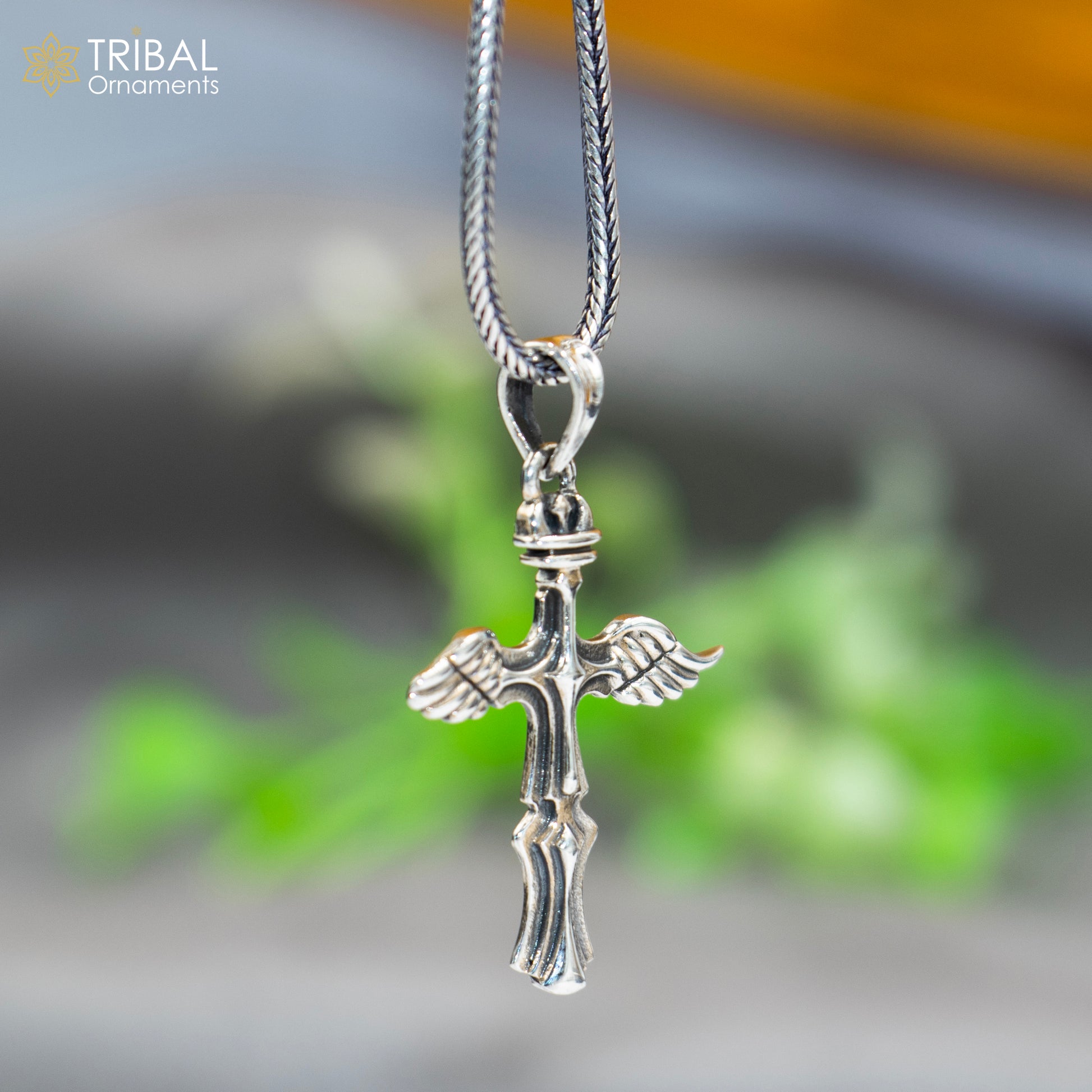 925 sterling silver handmade cross Silver Pendant with chain tribal jewellery nsp1045 - TRIBAL ORNAMENTS
