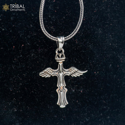 925 sterling silver cross pendant with chain, tribal jewelry by TRIBAL ORNAMENTS, featuring intricate tribal design details.