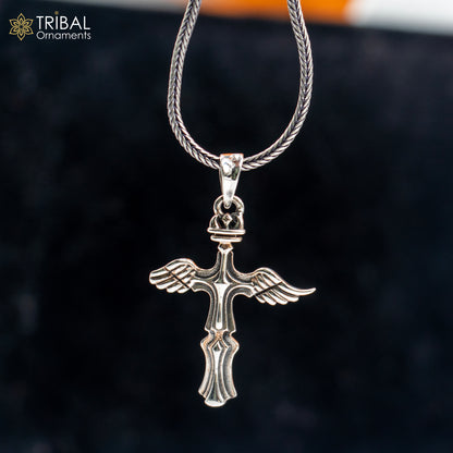 925 sterling silver cross pendant with chain, tribal jewelry by TRIBAL ORNAMENTS, featuring intricate tribal design.
