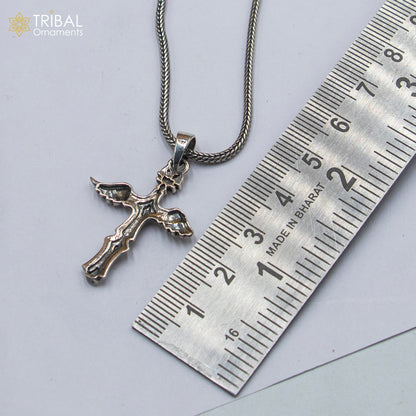925 sterling silver cross pendant with chain, tribal jewelry by TRIBAL ORNAMENTS, featuring intricate tribal design details.