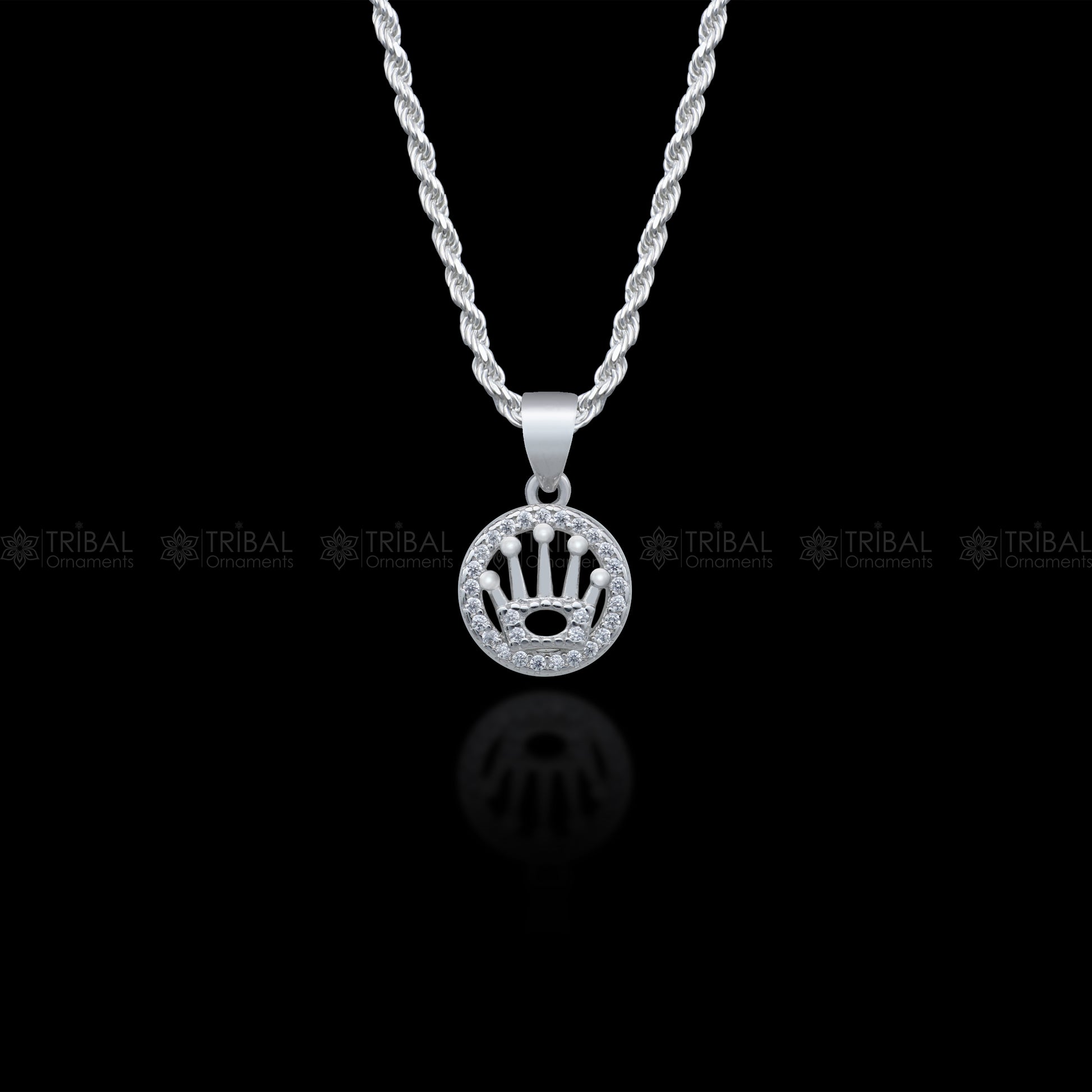 925 Sterling silver crown design  diamond cubic zirconia stone  pendant nsp990 - TRIBAL ORNAMENTS