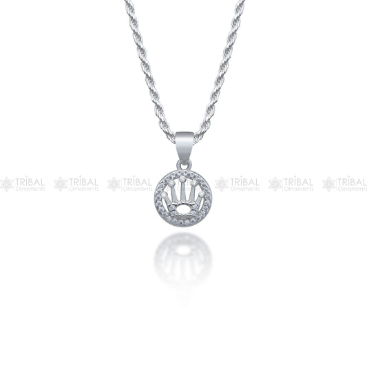 925 Sterling silver crown design  diamond cubic zirconia stone  pendant nsp990 - TRIBAL ORNAMENTS
