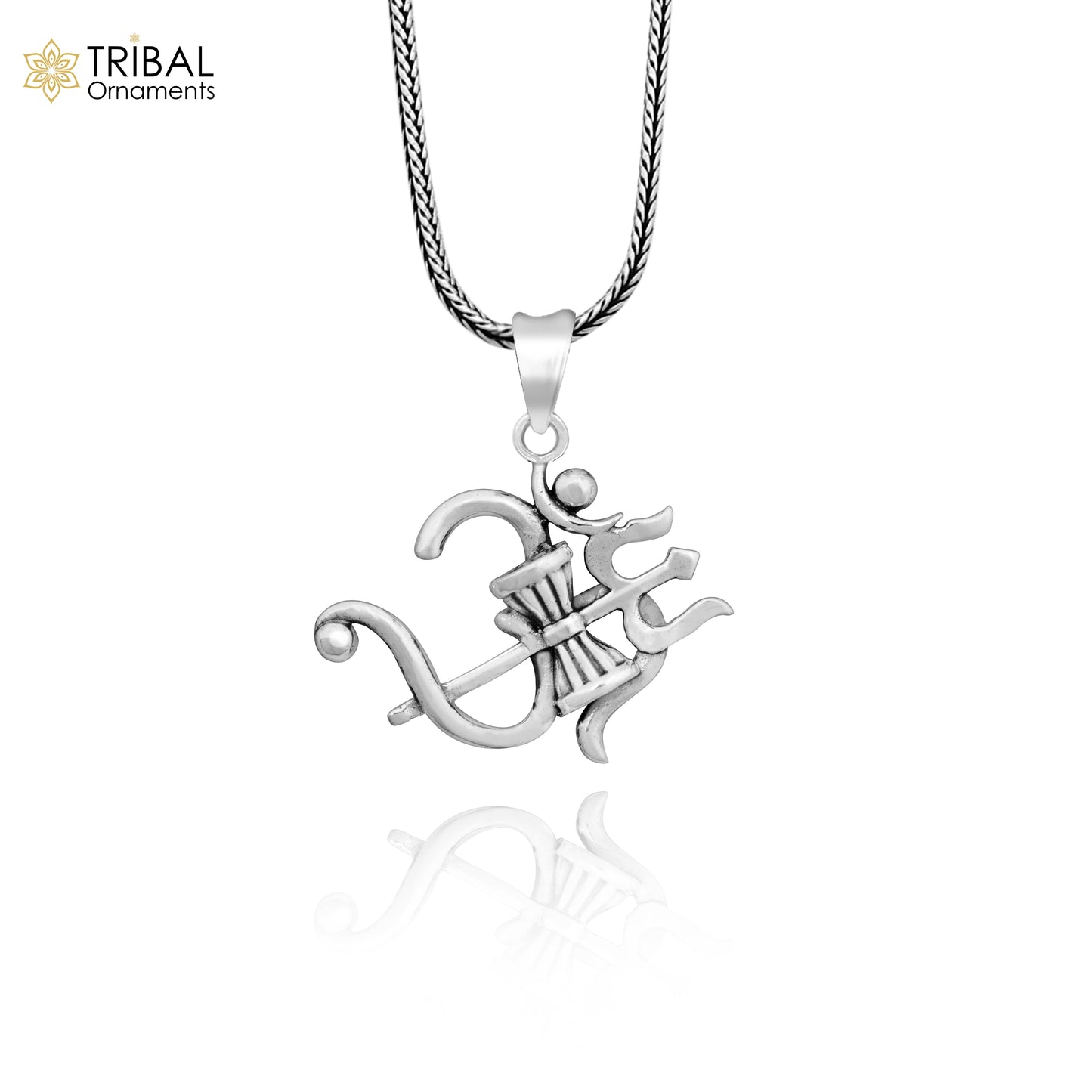 Sterling silver Aum OM pendant with trident design, unisex tribal jewelry, vintage style, handcrafted by Tribal Ornaments.