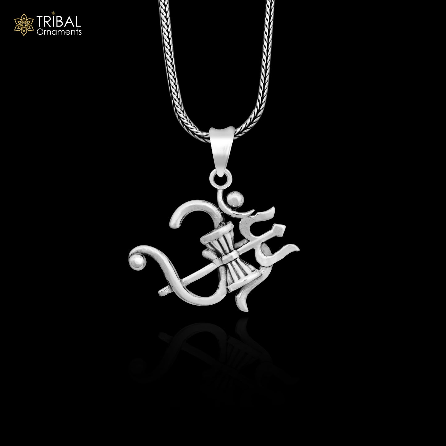 Sterling silver Aum OM pendant with trident, tribal ornaments vintage design, unisex jewelry, handcrafted silver pendant.